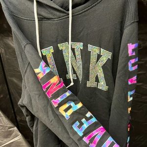 PINK hoodie with sequin logo